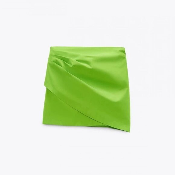 NWOT Zara lime green satin-effect gathered & draped high waisted mini skirt, S - Picture 9 of 15